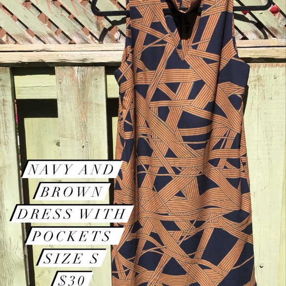 Orange/brown and navy dress - Picture 2 of 2